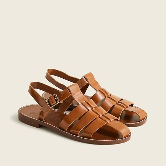 NEW J. Crew Fisherman sandals in shiny spazzolato leather Brown Size 7.5